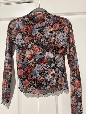 Dealmore Floral Mesh Mock Neck Long-Sleeve Top - Multi